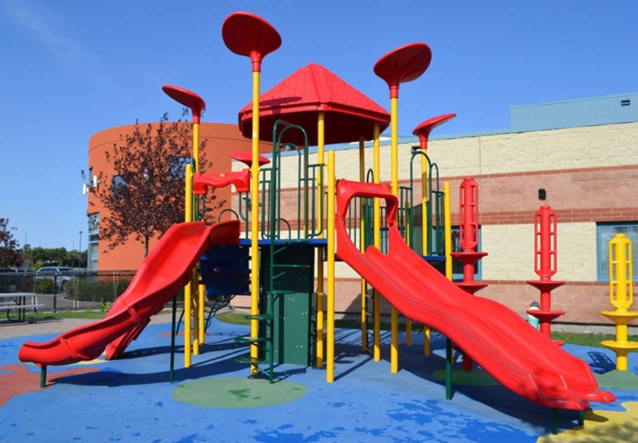 Playground structure with shade incorporated. Installed in Winnipeg, Manitoba.