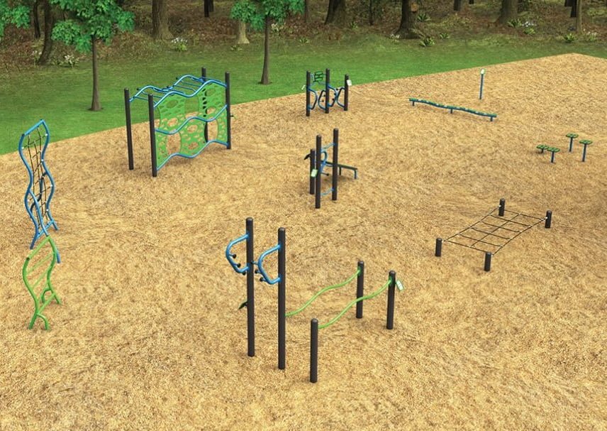 Outdoor fitness equipment by Burke.